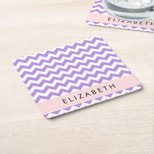 Lila Zigzag, Lila Zickzack, Ihr Name Rechteckiger Pappuntersetzer (angewinkelt)