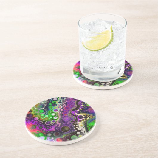 Lila, Zitronengrün, schwarze Fluid Art Getränkeuntersetzer (Seite)