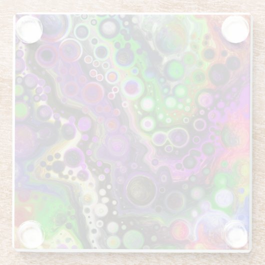 Lila, Zitronengrün, schwarze Fluid Art Glasuntersetzer (Rückseite)