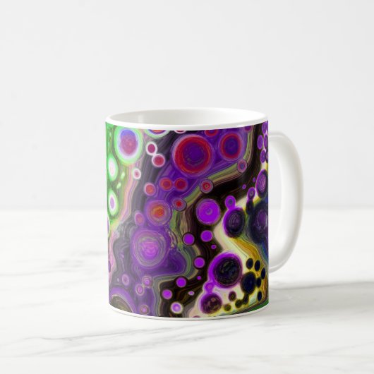 Lila, Zitronengrün, schwarze Fluid Art Kaffeetasse (VorderseiteRechts)