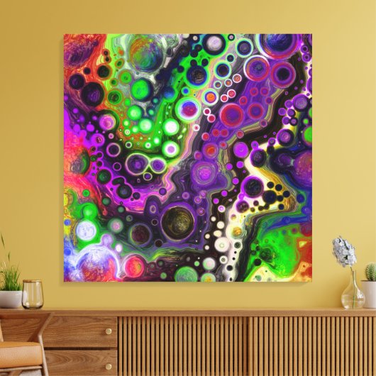 Lila, Zitronengrün, schwarze Fluid Art Leinwanddruck (Insitu (Wohnzimmer))