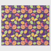 Lila Zitrusfrüchte Zitrone Orange Mandarine Muster Geschenkpapier (Flach)