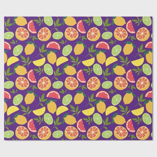 Lila Zitrusfrüchte Zitrone Orange Mandarine Muster Geschenkpapier (Flach)