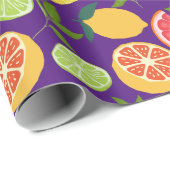 Lila Zitrusfrüchte Zitrone Orange Mandarine Muster Geschenkpapier (Rolleneckpunkt)