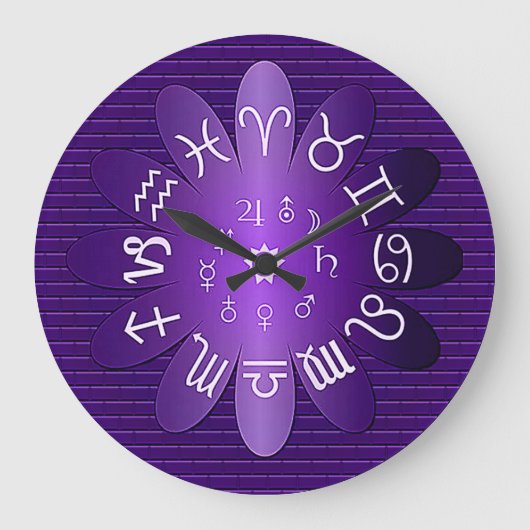 Lila Zodiac Astrologie Symbole Wall Clock Große Wanduhr (Vorderseite)