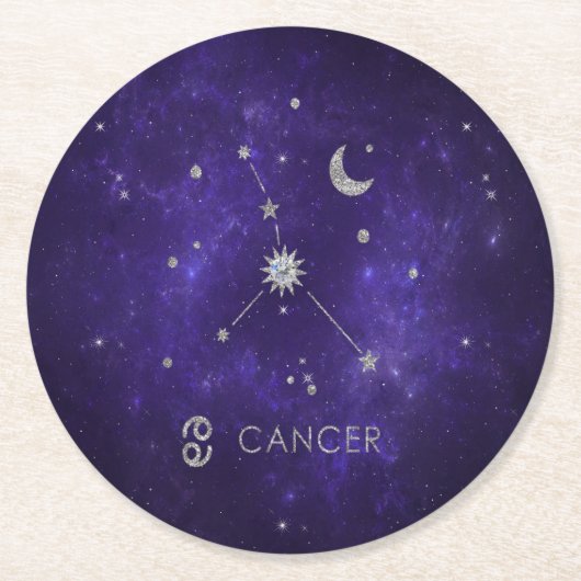 Lila Zodiakarzinom | Kosmisches Astrologie Horosko Runder Pappuntersetzer (Vorderseite)