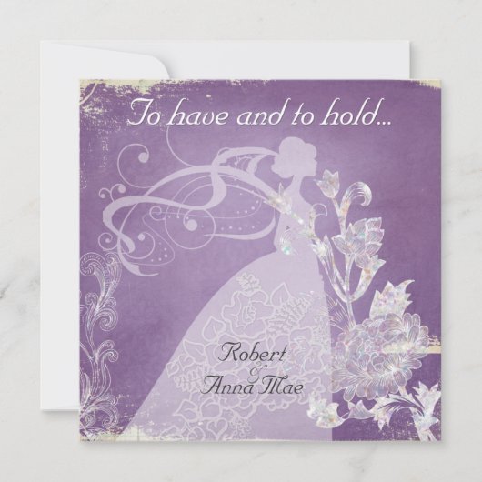 Lila zu habendes Vintages und Griff-Hochzeit Einladung (Vorderseite)