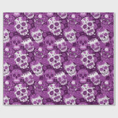Lila Zucker-Schädel-Blumenmuster Geschenkpapier (Flach)