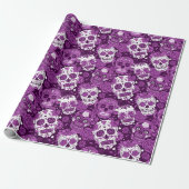 Lila Zucker-Schädel-Blumenmuster Geschenkpapier (Ungerollt)