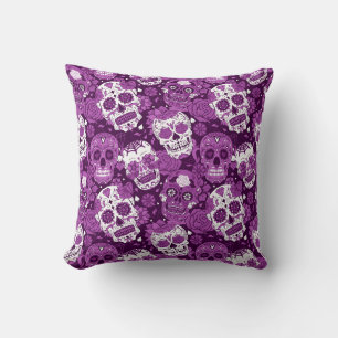Lila Zucker-Schädel-Blumenmuster Kissen