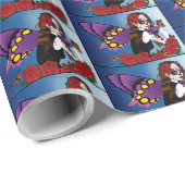 Lila Zucker-Schädel-Fee Rote Rosen Monarchen Gothi Geschenkpapier (Rolleneckpunkt)