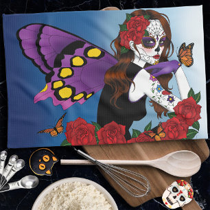 Lila Zucker-Totenkopf-Fee Rote Rosen Monarchen Got Küchentuch