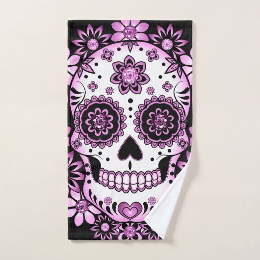Lila Zuckerschädel Badhandtuch Set (Handtuch)