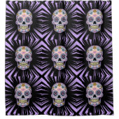 Lila Zuckerschädel Duschvorhang (Vorderseite)