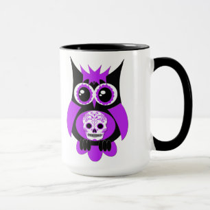 Lila Zuckerschädel-Eulen-Tasse Tasse