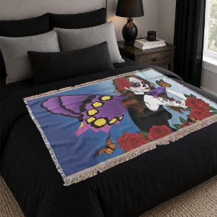 Lila Zuckerschädel Fee rote Rosen Monarchen Gothic Decke
