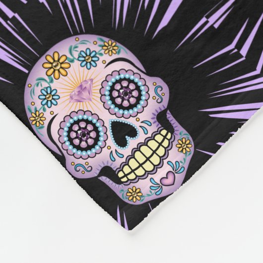 Lila Zuckerschädel Fleecedecke (Ecke)