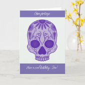 Lila Zuckerschädel Geburtskarte Karte (Gelbe Blume)