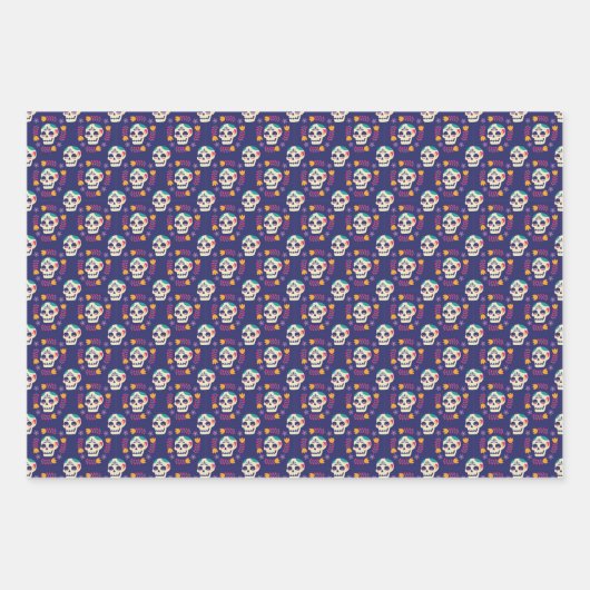 Lila Zuckerschädel Geschenkpapier Set (Vorderseite 2)