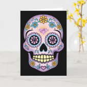 Lila Zuckerschädel Karte (Gelbe Blume)