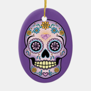 Lila Zuckerschädel Keramik Ornament