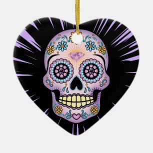 Lila Zuckerschädel Keramikornament