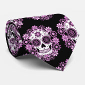 Lila Zuckerschädel Krawatte (Gerollt)
