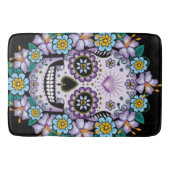 Lila Zuckerschädel mit Blume Badematte (Vorderseite)