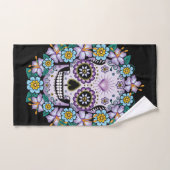 Lila Zuckerschädel mit Blume Badhandtuch Set (Handtuch)