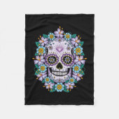 Lila Zuckerschädel mit Blume Fleecedecke (Vorderseite)