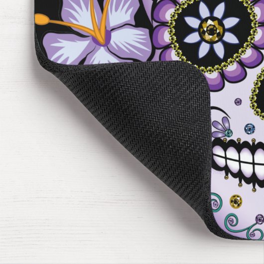 Lila Zuckerschädel mit Blume Mousepad (Ecke)