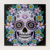 Lila Zuckerschädel mit Blume Puzzle (Vertikal)