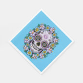 Lila Zuckerschädel mit Blume Serviette (Ecke)