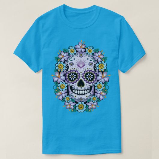 Lila Zuckerschädel mit Blume T-Shirt (Design vorne)