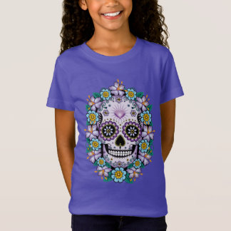 Lila Zuckerschädel mit Blume T-Shirt
