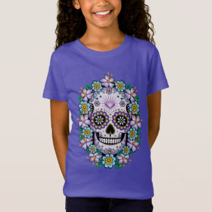 Lila Zuckerschädel mit Blume T-Shirt