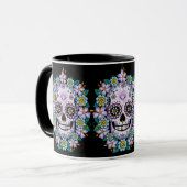 Lila Zuckerschädel mit Blume Tasse (Vorderseite Links)