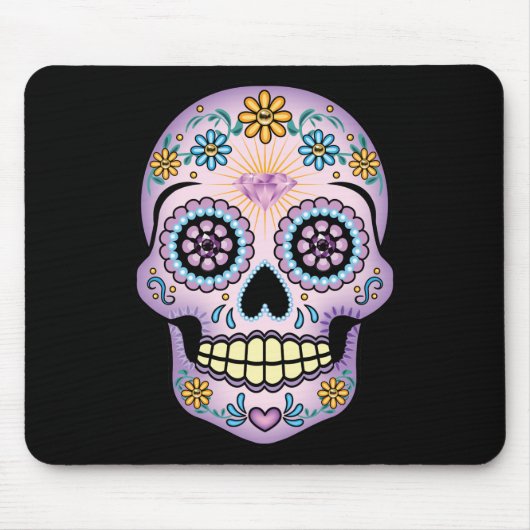 Lila Zuckerschädel Mousepad (Vorne)