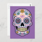 Lila Zuckerschädel Postkarte (Vorne/Hinten)