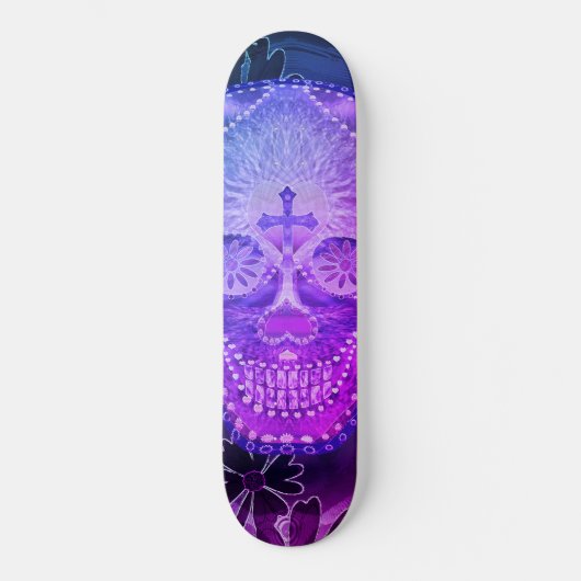 Lila Zuckerschädel Skateboard (Vorderseite)