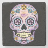 Lila Zuckerschädel Steinuntersetzer (Vorderseite)
