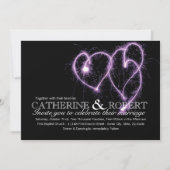 Lila Zwei-Herz-Sparkler Hochzeitsfeier Einladung (Vorderseite)