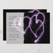 Lila Zwei-Herz-Sparkler Hochzeitsfeier Einladung (Vorne/Hinten)