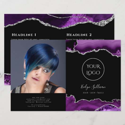 lila Zweifach-Broschüre (Vorne/Hinten)