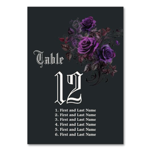 Lila zweiseitiges dunkles Gothic Deep Amethyst Tischnummer (Rückseite)