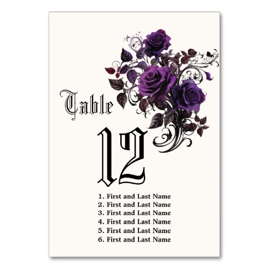 Lila zweiseitiges dunkles Gothic Deep Amethyst Tischnummer (Vorderseite)