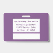 Lila zweiseitiges Lehrer-ID-Abzeichen der k-12-Sch Ausweis (Rückseite)