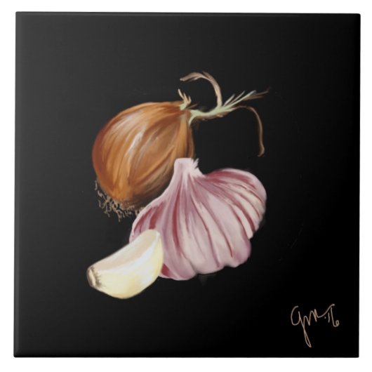 Lila Zwiebel und Knoblauch Fliese (Vorderseite)