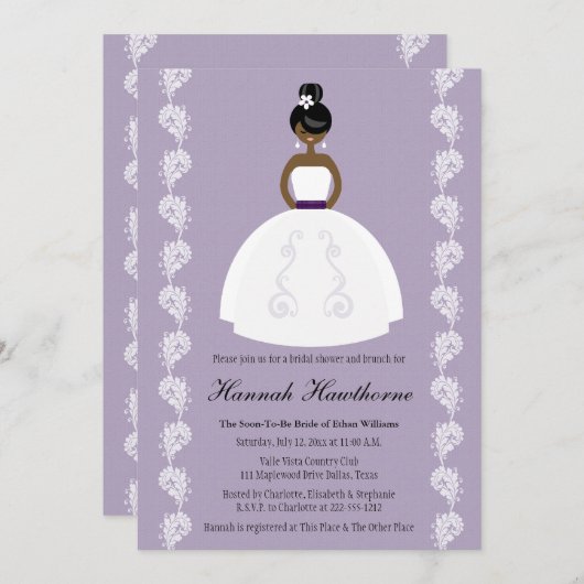 Lilac African American Hübsch Bridge Brautparty Einladung (Vorne/Hinten)