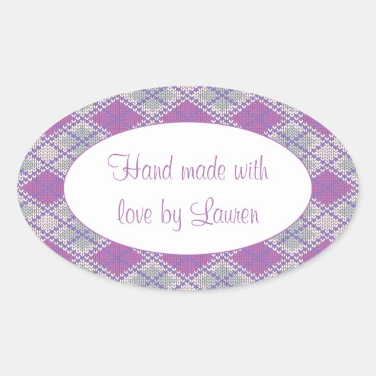 LILAC AGYLE STRICK Oval "Hand Made Stickers" Ovaler Aufkleber (Vorderseite)